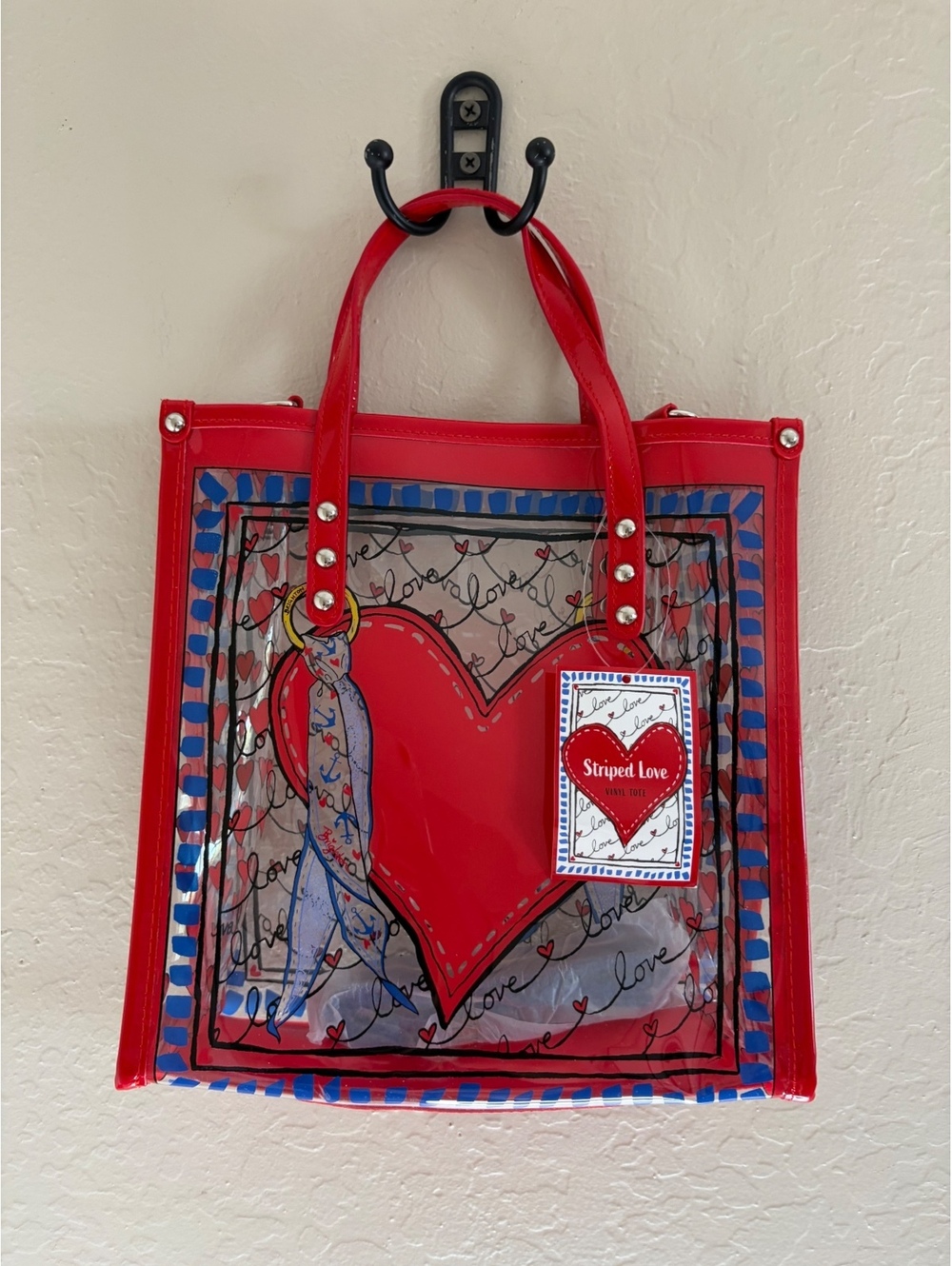 New Brighton striped love vinyl tote bag